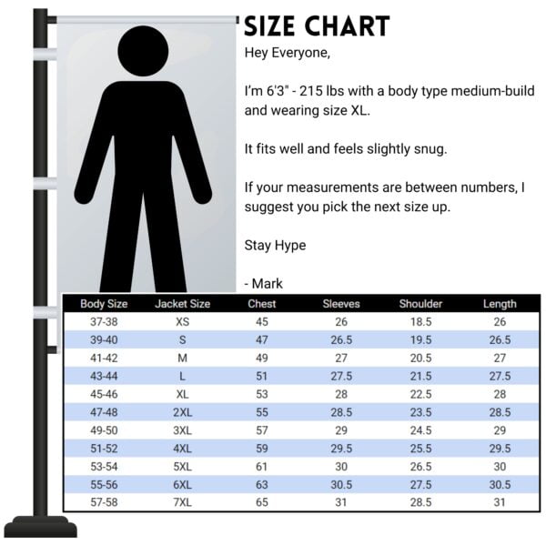 Varisty Jacket Size Chart